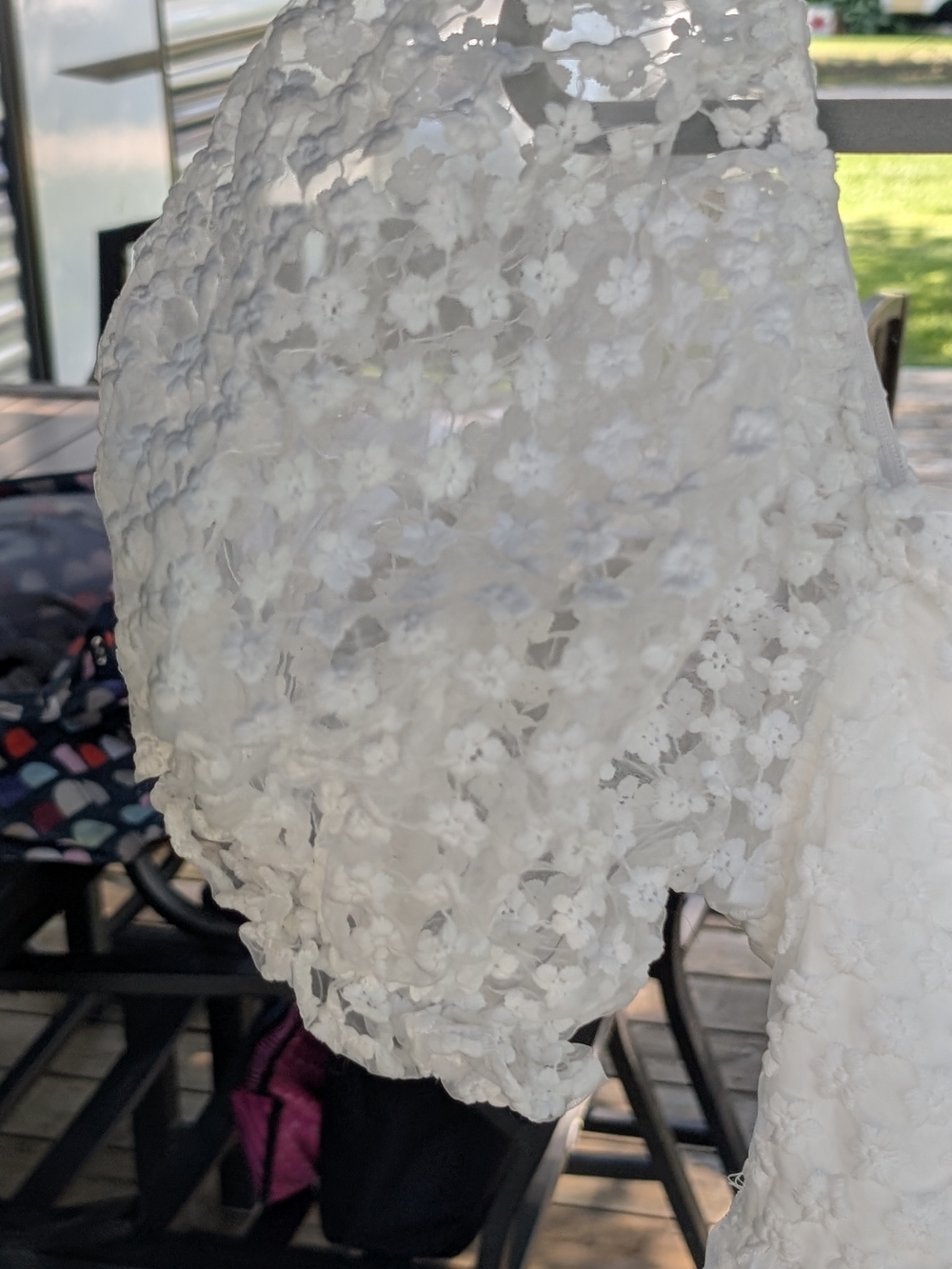 SHEIN White Puff-Sleeve Floral Eyelet Midi Dress - Picture 3 of 8